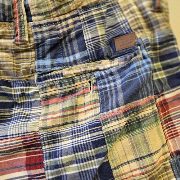 2000s Y2K Izod Mens Patchwork Madras Plaid Cotton Shorts Size 36 Multicolor Casu - Picture 10 of 10